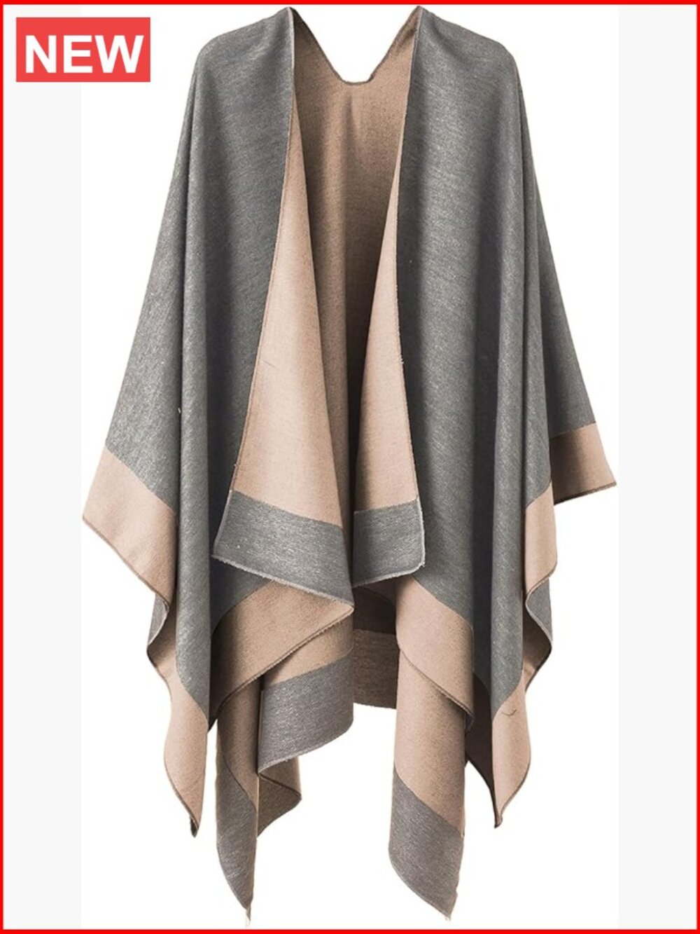 Cashmere Blend Reversible Shawl Poncho Wrap Cape for Fall Winter